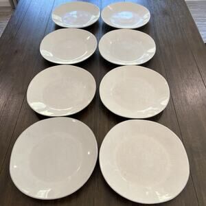 Set of 8 Crate And Barrel Marin White Dinner Plates 10 1/2" Made In Portugal